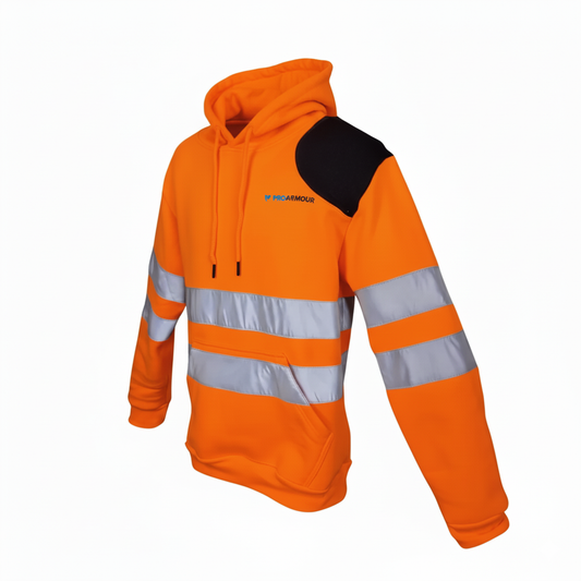 **PRE ORDER ONLY** │ Scaffolders Hi Vis Hoodie │ Left Shoulder Pad │ Orange